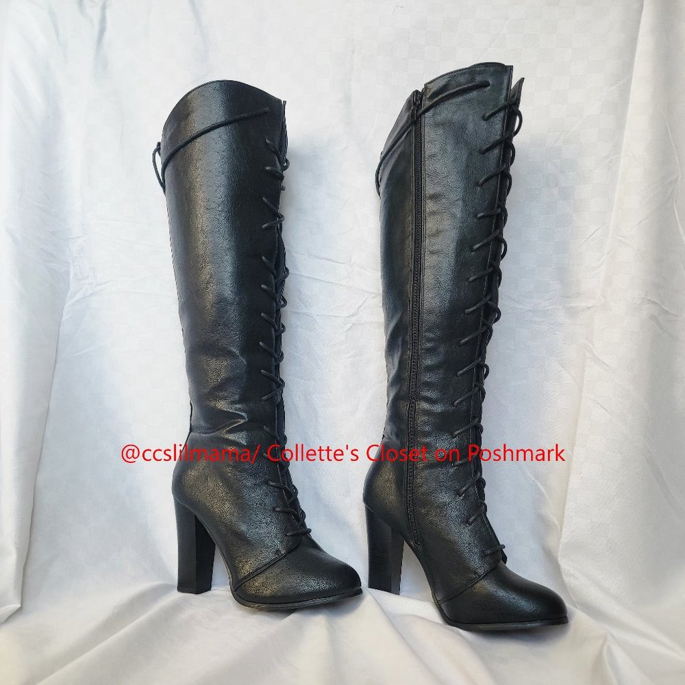 Venus Black Lace Up Tall Knee High Boots - Size 9 EUC - Picture 5 of 12